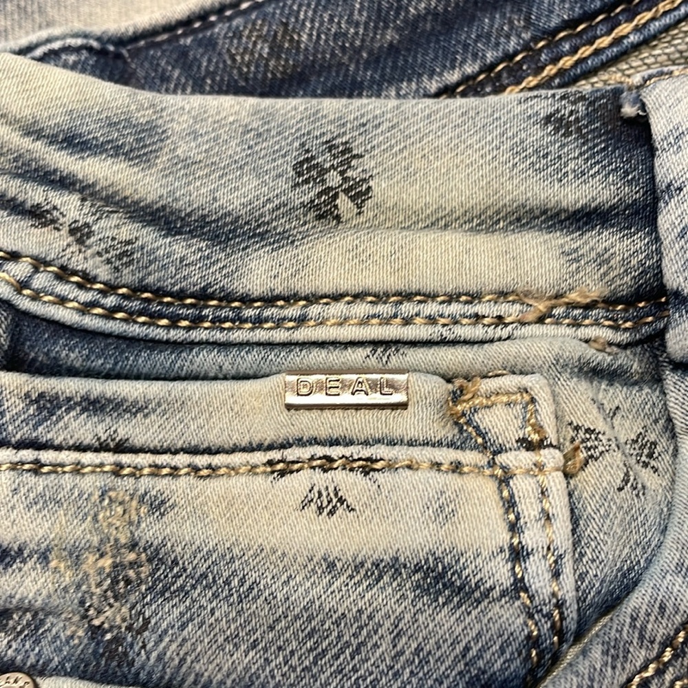 Deal Jeans Acid Wash Low Rise Skinny Jeans Size M 26 Floral Print Moto Style - Picture 6 of 12